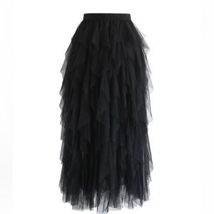 Chicwish Black Ruffled Maxi Skirt